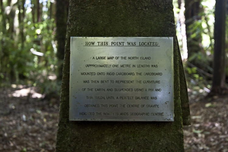 The geographical centre of the North Island is marked by a plinth.